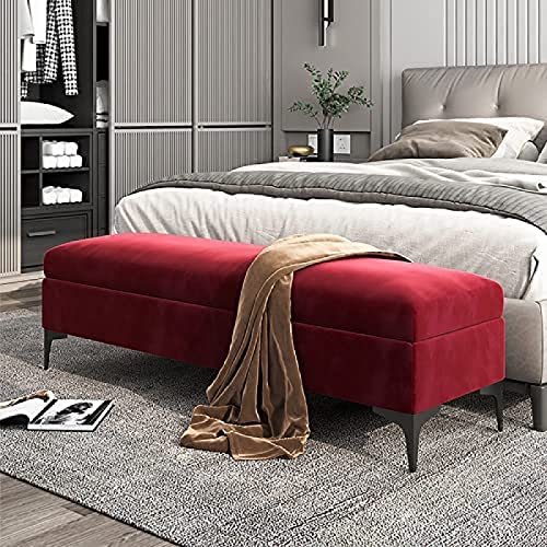 storage bench, velvet upholstered footbed bench, premium locker bedroom bench with storage, hallway shoe bench,Khaki,60x40x43cm(24x16x17inch)