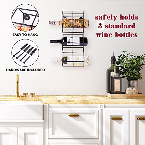 Cherry Picked Goods Modern Wine Rack Wall Mounted – Small Black Wine Rack Holder – Wall-Mounted Wine Rack – Boho Nordic Anthro-Dupe - Wine Wall D