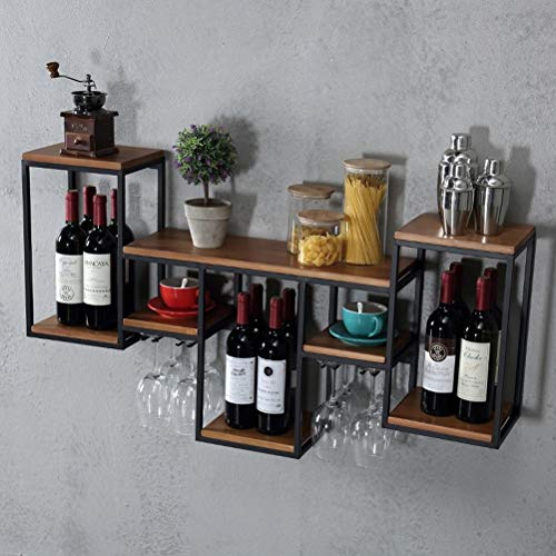 PIBM Retro Iron Wooden Wall-Mounted Wine Rack Creative Household Decor Shelf Wine Cabinet 106X42X20Cm J115