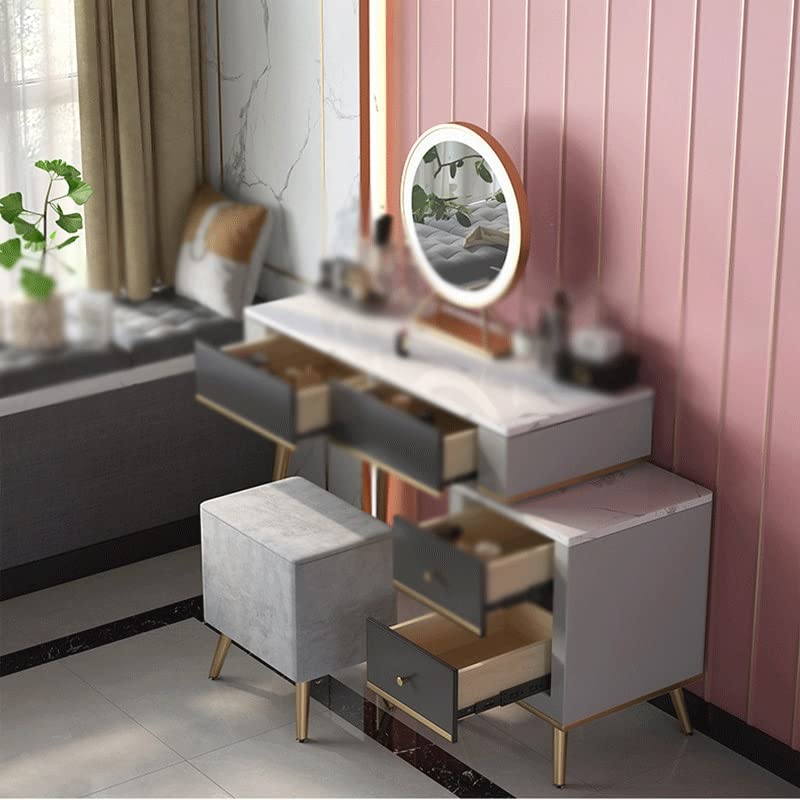 JYDQM Home with LED Lights Dressing Table Bedroom Iron Makeup Table with Multiple Drawers Dressing Table