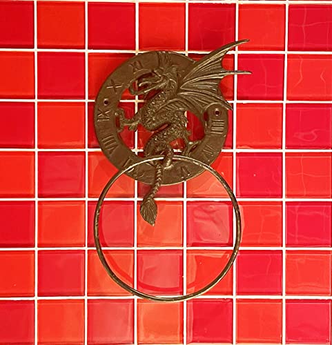 Konjouror Cast Iron Antique Dragon Towel Ring, Wall Mounted Medieval/Gothic Accessories for Bathroom