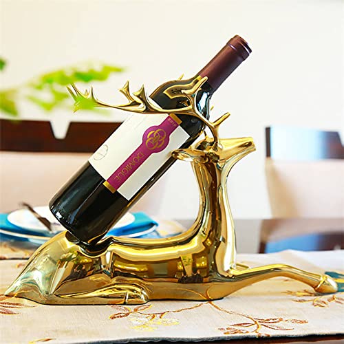 DISHENGZHEN Wine Storage Racks Wine Bottle Holder, Pure Copper Elk Single Wine Rack Creative Animal Sculpture, Wine Storage Rack for Home and Off