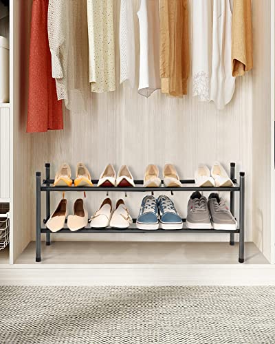 MULISOFT 2-Tier Expandable Shoe Rack, Stackable and Adjustable Shoe Rack Organizer, Sturdy and Durable Metal Shoe Storage Organizer, Vertical Sho