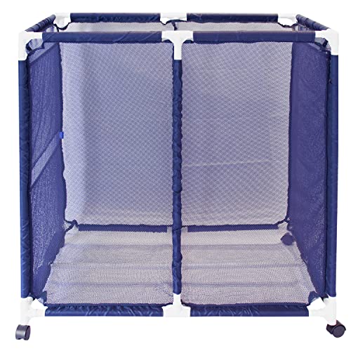 Pool Bins Outdoor Pool Floats, Balls, Toys and Equipment Rolling Mesh Organizer Storage Bin, Large (35" W x 25.4" L x 37.5" H), Blue/White