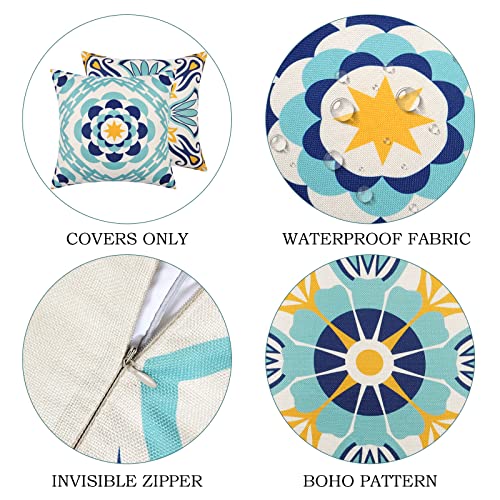 Dremisland Outdoor Waterproof Throw Cushion Covers 18x18 Inch Set of 4 Floral Printed Pillow Covers Boho Farmhouse Outdoor Decorative Pillowcases