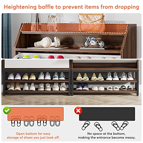 LITTLE TREE Tipping Bucket Slim Shoe Storage Cabinet with 2 Flip Drawers, Engineered Wood, Brown&White