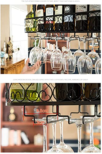 SUCHETA Hanging Wine Rack with Glass Holder and Shelf, Wine Racks Hanging Wine Glass Rack Under Cabinet Wine Rack Glass Holder Stemware Holder Wi