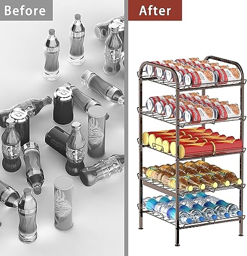 FAGIGY Water Bottle Organizer,5 Tier Vertical Free Standing Storage Rack, Large Capacity Stackable Can Storage Dispenser for Kitchen Cabinet or P