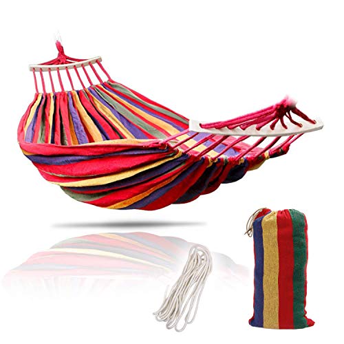 KEPEAK Outdoor Cotton Hammock, Widening and Thickening Portable with Carrying Bag for Backpacking, Camping, Backyard, Garden, Red