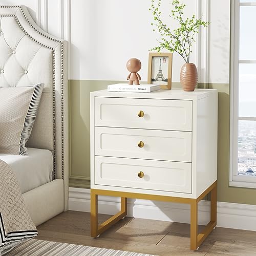 LITTLE TREE Modern Night Stand with Storage, Wood Bedside Bedroom, Tall Nightstands, Large Side End Table Metal Legs for Living Room, Easy Assemb