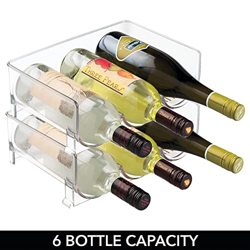 mDesign Set of 2 Stackable Wine Rack - Plastic Wine Bottle Rack - Horizontal Wine Holder Extends Wine and Cork Life - 6 Bottles Each - Clear