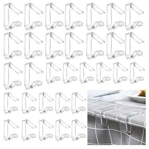 OUZHOU 32pcs Plastic Tablecloth Clip, Transparent Table Cover Clips Practical Table Cloth Holder Clips Table Cover Clips for Christmas Home Weddi
