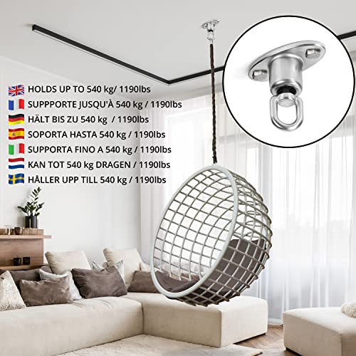BELLE VOUS Heavy-Duty Silent Ball Bearing Swing Hanger - Stainless Steel 360 Degree Rotating Swivel Hook with Screws - 540kg/1190lbs Capacity for
