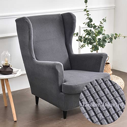 Highdi Wingback Chair Covers 2 Piece Stretch Wing Chair Slipcover, Solid color Jacquard Thicken Strandmon Sofa Cover Furniture Protector for Armc