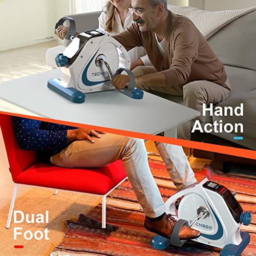 TECHMOO Under Desk Bike Pedal Exerciser Portable Mini Home Exercise Bike with 5LBS Flywheel Sitting Peddler Exerciser for Seniors Legs and Arms T