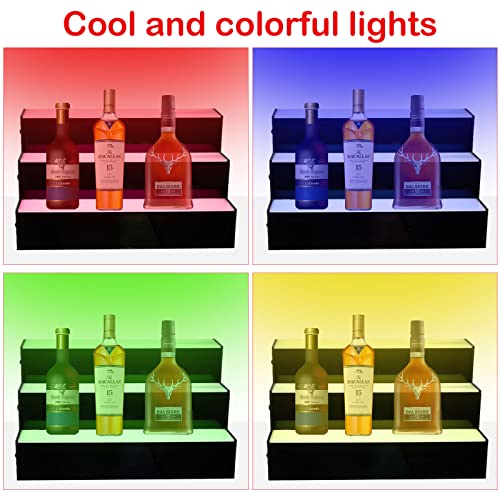 Kweetle Liquor Bottle Display Shelf,24 Inch 3-Step LED Lighted Bar Shelf,Wine Bottle Display Rack with Remote & App Control for Home, Club, Comme