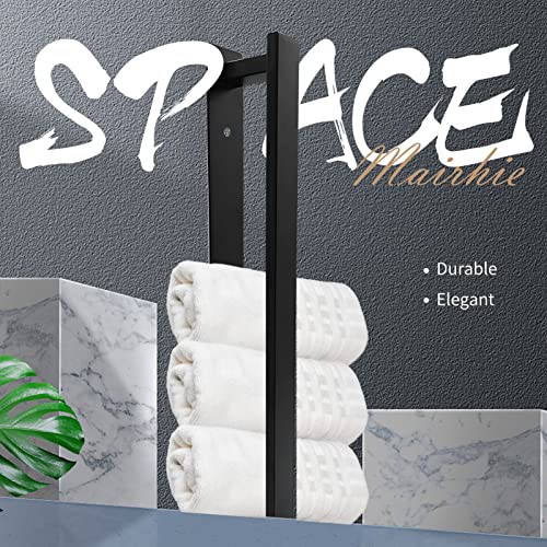Mairhie Towel Rail & 2 Towel Hooks, Matt Black Self Adhesive Towel Rail, 16 Inch Wall Mounted Towel Bar, Waterproof Towel Hangers for Bathroom, S