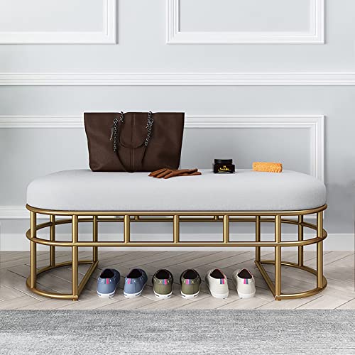 Multifunction Bedroom Bench Dining Bench Storage Bench Home Decor,Modern Entryway Bench with Golden Base,Comfy Velvet Upholstered Bench Shoe Benc