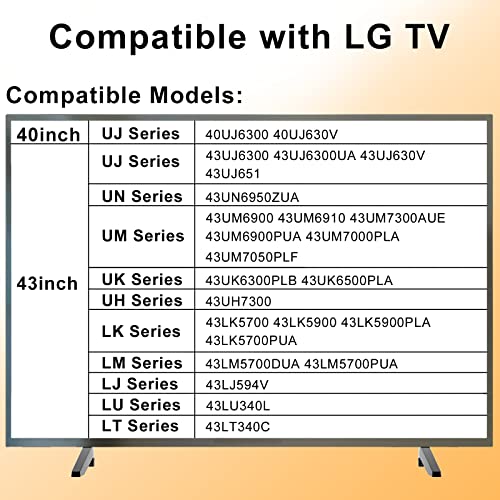 Replacement Legs for LG TV, TV Stand Legs for 40 43 Inch LG TV Legs 40UJ6300 43UJ6300 43UJ630V 43UN6950ZUA 43UM6900 43UK6300 43LK5700 43LM5700 43