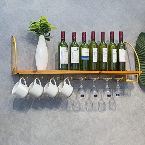 Kitchen Wine Racks Wall Holder| Metal Wood Rustic Wall Mounted Wine Bottle Holder |Wine Glass Racks or Cup Holder| Wall Shelf Storage Organizer R