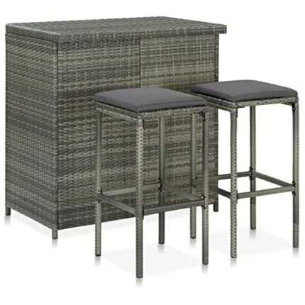 WALNUT Kitchen Bar Tables and Chairs Set Dining Room High Top Counter Height Table Set for 2 Poly Rattan Gray