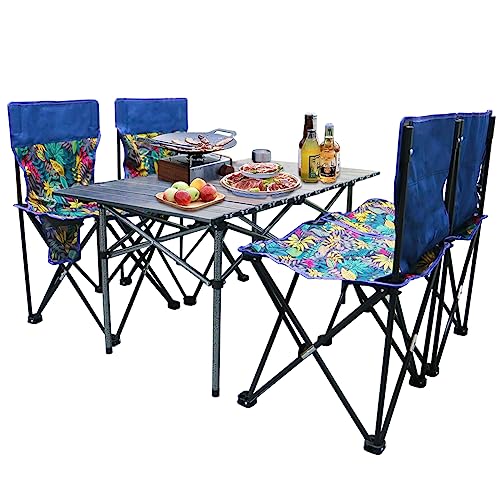 Olrla Roll up Picnic Table and 4 Foldable Chairs Set for Kids and Teens, Beach Party, RV Travel, BBQ, Maple Leaves
