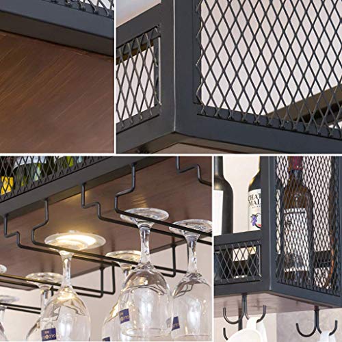 CRODY Wine Racks,Wall Mounted Wine Racks Wood Black | Ceiling Hanging Wine Holder Metal | Cube Suspended Wine Bottle Holder | Wood Floating Shelv