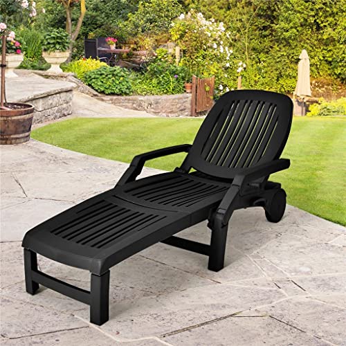 LUKEO Chaise Lounge Chair Adjustable Reclining Black
