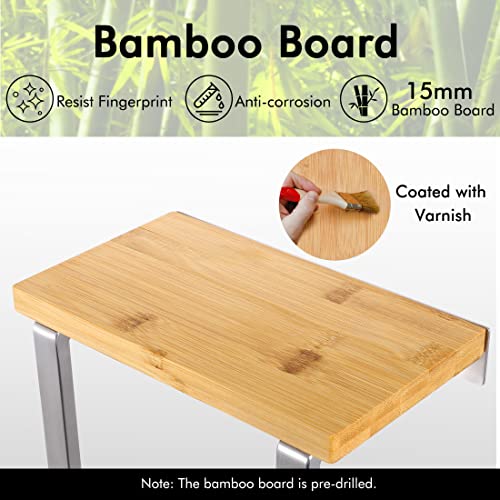 KES Towel Rack for Rolled Towel with Bamboo Board, Bathroom Towel Holder Towel Storage with Hooks Brushed Finish Wall Mounted, BTR215-2