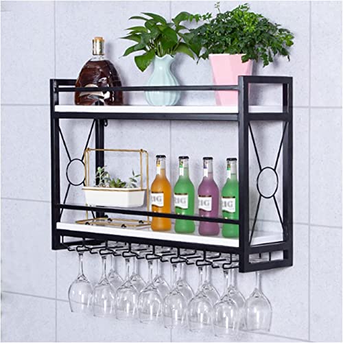 EMISOO Wine Rack Wall Mounted, Wine Bottle Stemware Glass Rack Wall Mounted, Metal Hanging Wine Holder, Home Decor Wall Shelf, Black/White/Gold