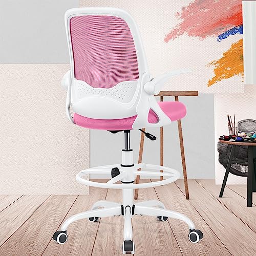 KERDOM Ergonomic Office Chair, Desk chair with Flip-up Armrests and Lumbar Support, Height Adjustable Computer Swivel Chair with Footrest Ring Su