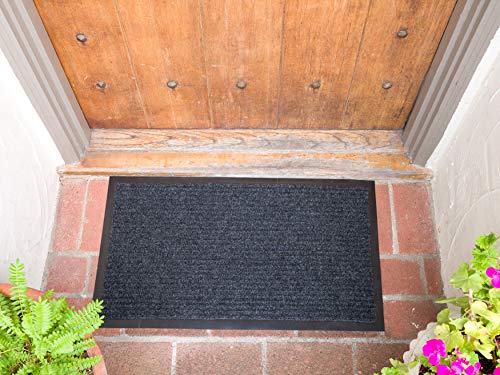 KAF Home Ribbed Door Mat, Durable Indoor Outdoor Entry Way Rug, Mud-Rooms, High Traffic Areas, Garages, Storefronts and Everyday Home Use, Gray B