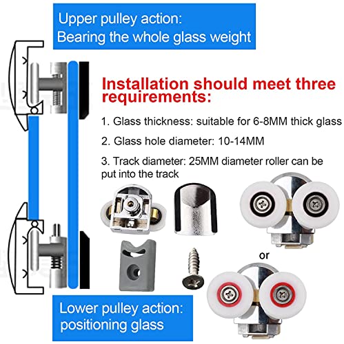 Shower Door Rollers, 4pcs 25mm Sliding Shower Doors Wheels Replacement Roller Runner Wheel 2 Top & 2 Bottom Chrome Plated Door Roller