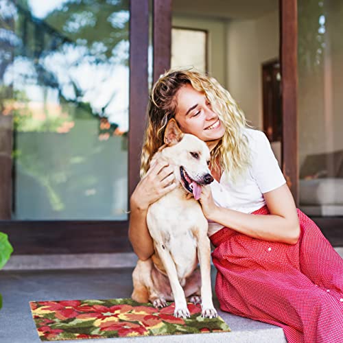 Relaxdays Doormat Coir Flower Blossom, 40 x 60 cm, Door Mat Inside & Outside, Non-Slip Wiper, Rectangular, Multicoloured