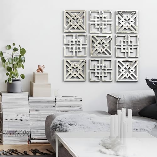 NEUWEABY 2 Pack Silver Mirrored Decorative Wall Mirror, 12"x12"Bevelled Gorgeous Glam Accent Decor Mirror, DIY Wall-Mounted Mirrors Square Hand C