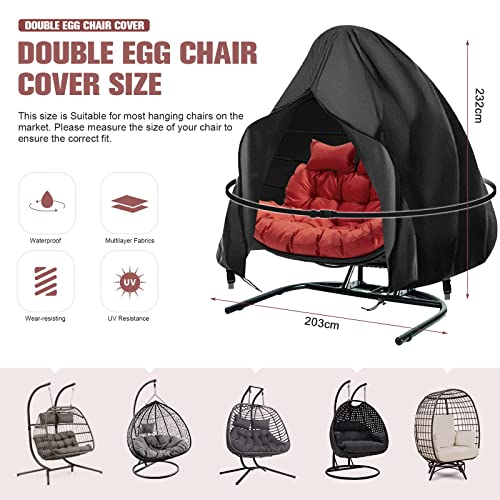 Double Egg Chair Cover Waterproof Hanging Egg Chair Covers Veranda Garden Cocoon Egg Chair Protective Cover Outdoor Rattan Wicker Swing Chair Cov