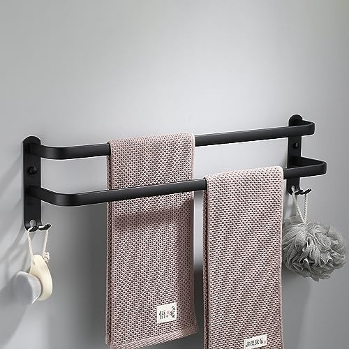 HONPHIER Towel Rails Wall Mounted 2 Tier Towel Rack With Hooks Space Aluminum Bathroom Towel Holder No Fading Towel Shelves For Bathroom Toilet K