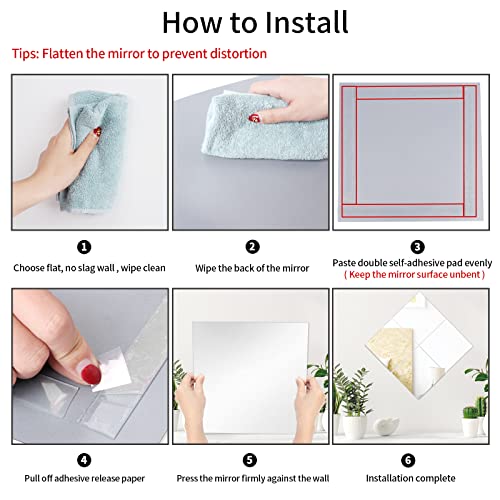 Fowecelt Acrylic Mirror Tiles Stick - 4pcs Mirror Full Length for Walls, Stick on Mirrors for Wardrobe Doors, Self Adhesive Mirror for Home Gym,