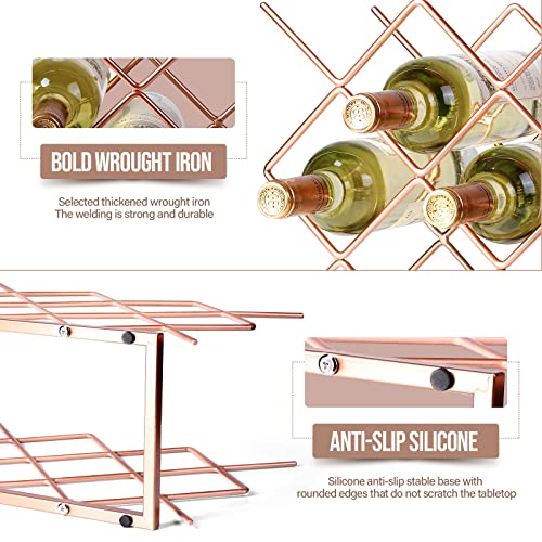 Drincarier Countertop Wine Rack - 10 Bottle Freestanding Modern Rose Gold Metal Small Wine Rack - Tabletop Wine Holder Stand for Cabinet, Pantry,