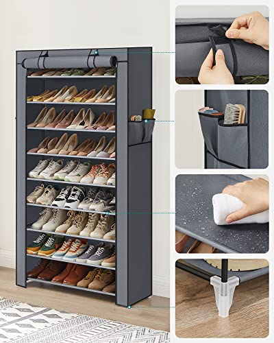 SONGMICS 10-Tier Shoes Rack with Dustproof Cover, 28 x 88 x 160 cm, Shoe Storage Cabinet, Shoe Organiser, Shoe Stand Holds 40-50 Pairs of Shoes,