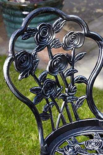 Home Source Rose Garden Patio Outdoor Bistro Set Table and 2 Chairs Metal Garden Furniture, Grey