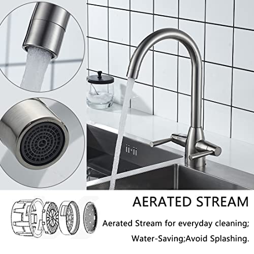 NewEast Kitchen Taps,Modern Double Handle Kitchen Mixer Sink Tap Swivel Spout Brushed Nickel