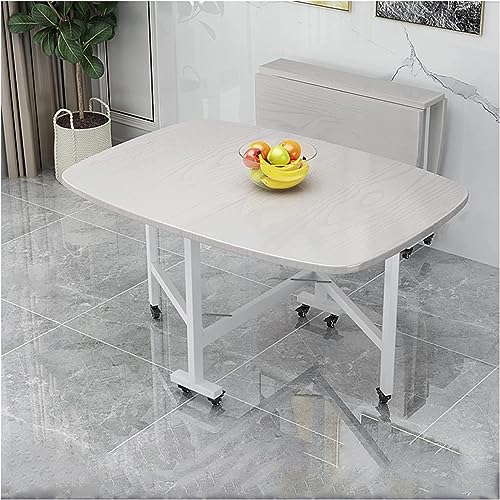 UE-MAOLU Dining table, Kitchen Folding Dining Table, Wood Extendable drop leaf table,with Moveable Wheels Saving Space, Round Edge Design,for Liv