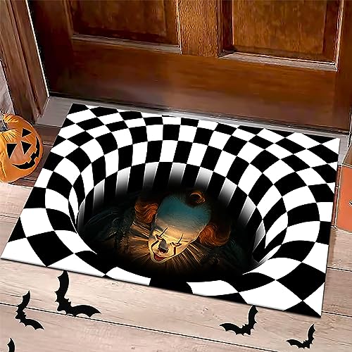 LMAZG Halloween Door Mat, 19.7"× 31.5" Horror Clown Welcome Mat Scary Entry Rug Indoor Outdoor Entrance Floor Mat Non Slip Halloween Decor Holida