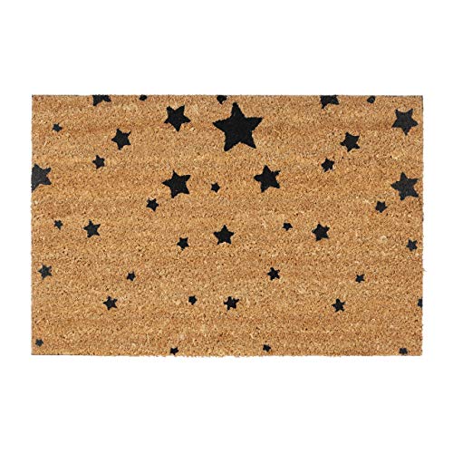 Relaxdays Doormat Star Pattern 40 x 60 cm Rectangular Coir Floor Mat with No-Slip PVC Underside, Door Mat made of Coconut Fibre Welcome Mat, Grey