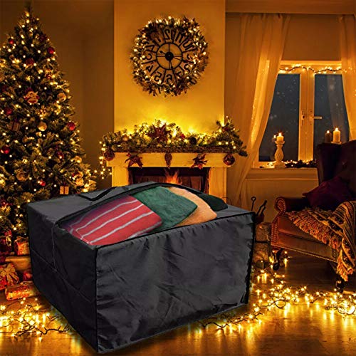 Errum Garden Furniture Storage Bag, Square Garden Cushions Storage Bag with Handles Zippers 210D Oxford Fabric, 81x81x61cm (Black)