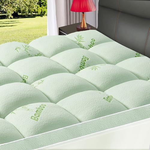 King Size Mattress Topper, Extra Thick Cooling Bamboo Mattress Pad Cover,Soft Down Alternative Fill with 8-21 Inch Deep Pocket- 78"x80" White