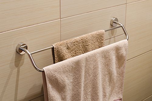 Kapitan Double Towel Bar Rail - Stainless Steel - 60 cm / 23.6 inches 3M Self Adhesive OR Screws Mounting, Polished Finish, Made in EU, 20 Years