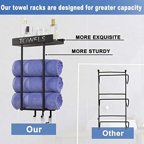 ODSNANIE Wall Mounted Towel Racks, Towel Holder for Small Bathroom Towel Drying Rack Towel-Bars, Drilling Available Towel Shelf Black Towel Stora