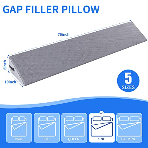Moavica King Size(10"x6"x76") Bed Wedge Pillow for Headboard/Bed Gap Filler,Close The Gap(0-7") Between Your Mattress and Headboard(Arched Gray)